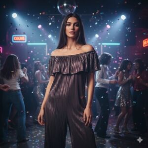 ✨ Art Class Metallic Pleated Jumpsuit | Ruffle | L 🖤